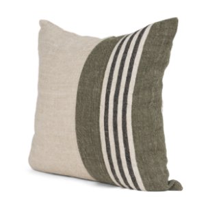 Hunter 20x20 Square Oatmeal w/ Green Stripe Pillow Cover w/Down Filler