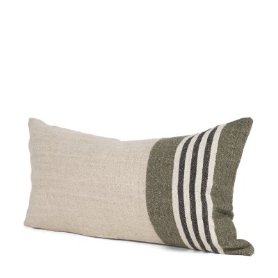 71434-CFD -Hunter 14x26 Lumbar Oatmeal w/ Green Stripe Pillow Cover w/Down Filler