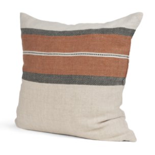 Mason 22x22 Square Cream w/ Orange Stripe Pillow Cover w/Down Filler