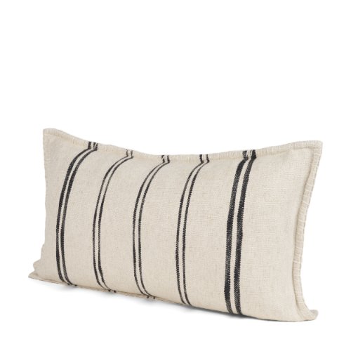 71438-CFD -Liv 14x26 Lumbar Cream w/ Black Stripes Pillow Cover w/Down Filler