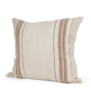 Maeve 20x20 Square Natural Linen w/ Orange Stripes Pillow Cover w/Non-Allergen Filler