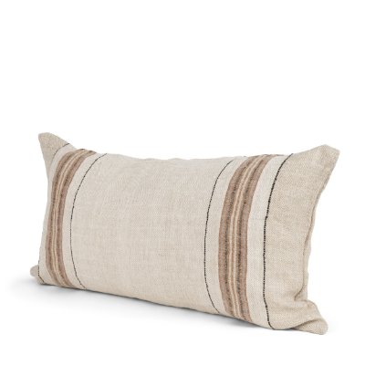 71441-CFD -Maeve 14x26 Lumbar Natural Linen w/ Orange Stripes Pillow Cover w/Down Filler