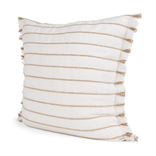 71444-CFD -Willow 20x20 Square Cream w/ Camel Stripes Pillow Cover w/Down Filler