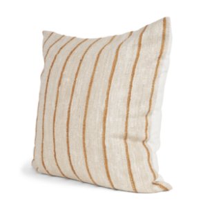 Merrick 22x22 Square Natural Beige w/ Orange Stripes Pillow Cover w/Non-Allergen Filler