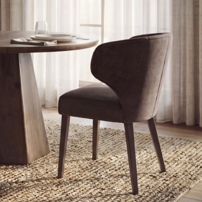 71268 - Niles 20" Seat Height Brown Fabric W/ Dark Brown Wooden Legs Wingback Dining Chair
