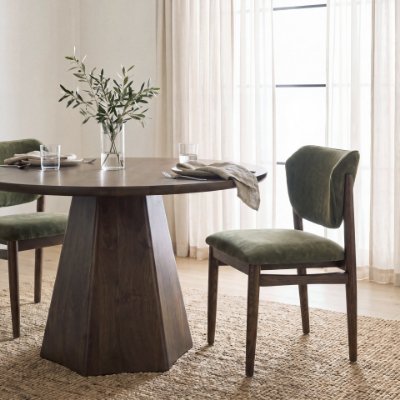 71274 - Cline Moss 008 Olive Fabric Upholstered and Brown Wood Dining Chair
