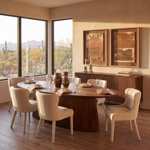 69961-AB - Lance 94"L x 50"W Oval Dining Table | Med Brown Wood | Seats 8
