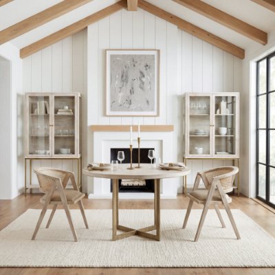 69563-AB - Faye 48" Round Dining Table | Beige Wood & Antique Gold Metal | Seats 4