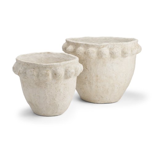 71568 - Noli Antiqued White Dotted Paper Mache Decorative Planters