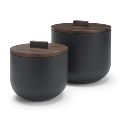 71632 - Voss Black Metal w/ Dark Brown Lid Canister Set