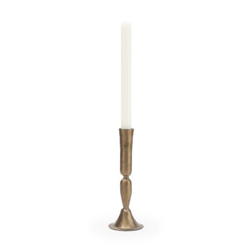 71640 - Whitlock Large Antique Brass Metal Taper Candle Holder
