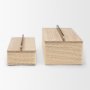71630 - Chord Woven White-Washed w/ Brass Handle Decorative Box Set