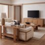 71918 - Carmel Closed Media Console | 80" | Raffia w/ Brown Wood
