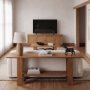 71918 - Carmel Closed Media Console | 80" | Raffia w/ Brown Wood