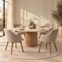 68319 - Ronald Curved Back Dining Side Chair | Cream Fabric w/ Brown Wood