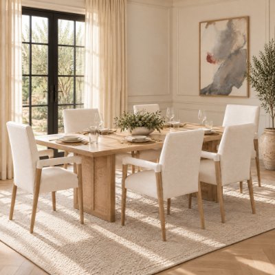 69905 - Grier 84"L x 38"W Dining Table | Modern | Light Brown Wood & Light Brown Wood Cane | Seats 8