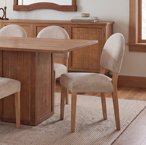 71724 - Martie Rounded Back Dining Side Chair | Oatmeal Fabric w/ Wood